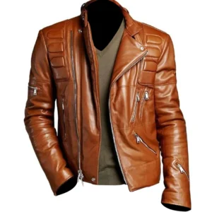 Mens Brown Padded Motorcycle Jacket