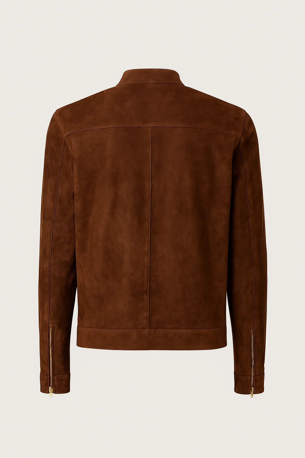 Men’s Brown Suede Leather Biker Jacket - Image 2