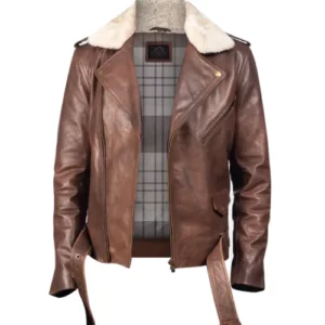 Mens Brown Leather Winter Protection Jacket