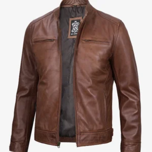 Men’s Brown Leather Cafe Racer Jacket