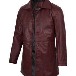 Men’s Burgundy 3/4 Length Real Leather Coat