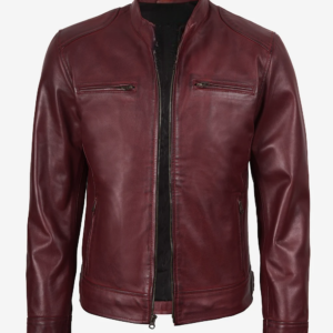 Men’s Burgundy Biker Style Leather Jacket