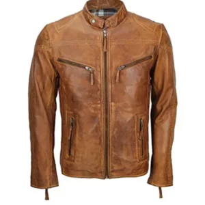 Mens Cafe Racer Biker Leather Jacket