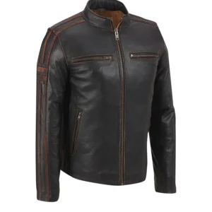 Men Black Cafe Racer Leather Jacket