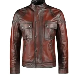 Mens Cafe Racer Distressed Red Jacket