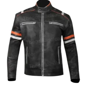 Mens Cafe Racer Motorcycle Leather Jacket