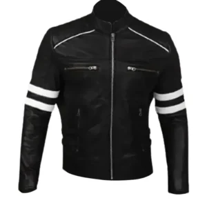 Mens Cafe Racer Retro Black Leather Jacket