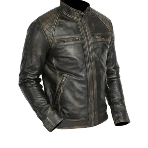 Mens Cafe Racer Retro Motorcycle Leather Jacket