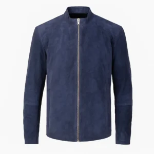 Mens Charcoal Navy Blue Suede Biker Jacket