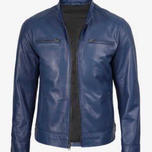 Mens Classic Blue Biker Style Leather Jacket