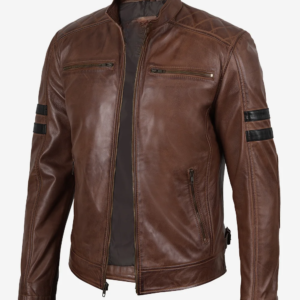 Men Cafe Racer Brown Leather Jacket