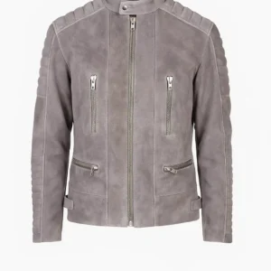 Mens Damian Grey Suede Biker Jacket