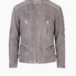 Mens Damian Grey Suede Biker Jacket