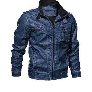 Mens Leather Denim Jacket