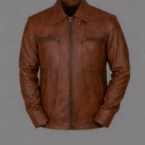 Men’s Distressed Biker Brown Leather Jacket