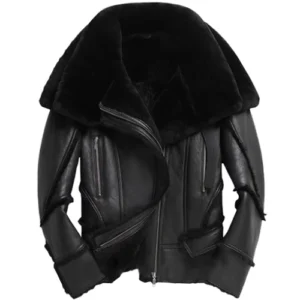 Mens Double Collar Sheepskin Biker Jacket