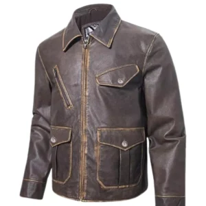 Men’s Genuine Leather Casual Jacket with Adjustable Belt Strap