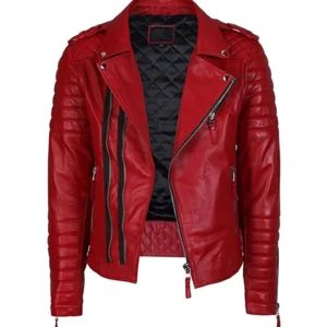 Mens Lambskin Motorcycle Red Leather Jacket