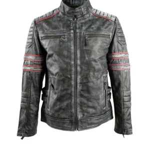 Mens Motorcycle Retro Biker Leather Jacket