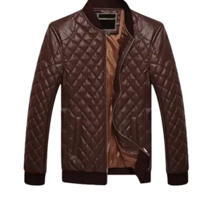 Mens Quilted Brown Cafe Racer Jacket
