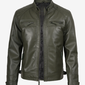Mens Quilted Shoulder Biker Style Leather Jacket