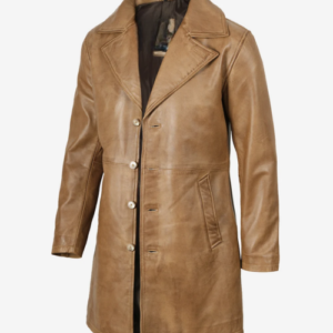 Mens Real 3/4 Length Camel Brown Leather Coat