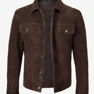 Men’s Real Dark Brown Suede Trucker Style Jacket