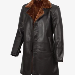 Mens Real Leather 3/4 Length Dark Brown Shearling Coat