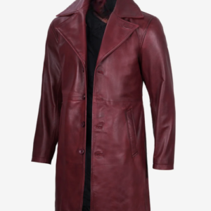 Mens Real Leather 3/4 Length Maroon Coat