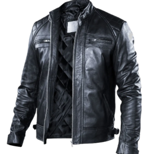 Men’s Sam Black Cafe Racer Quilted Biker Leather Jacket