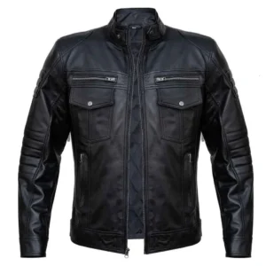 Mens Black Slim Fit Real Leather Biker Jacket