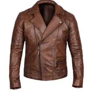 Men’s Vintage Quilted Brown Biker Jacket