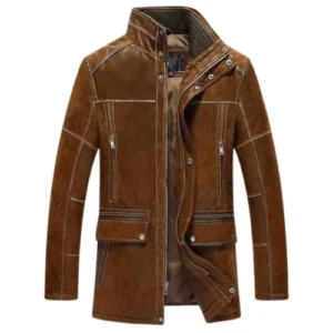 Men’s Vintage Standing Collar Brown Winter Coat