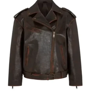 Women Distressed Leather Biker Jacket