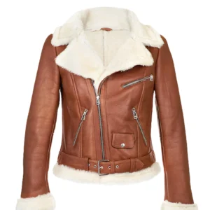 Womens Chestnut Aviator Shearling Jacket