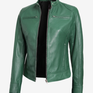 Women’s Green Biker Style Leather Jacket