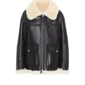 Womens Ivory Aviator Shearling Jacket