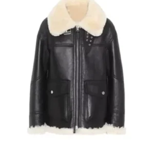 Womens Ivory Aviator Shearling Jacket