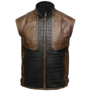 Men Brown & Black Leather Vest