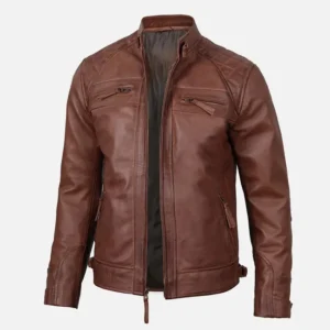Men’s Slim Fit Brown Cafe Racer Leather Jacket