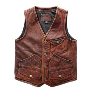 Mens Distressed Brown Leather Biker Vest